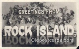 Rock Island USA Large Letter Town Writing on back small paper chip right bott...