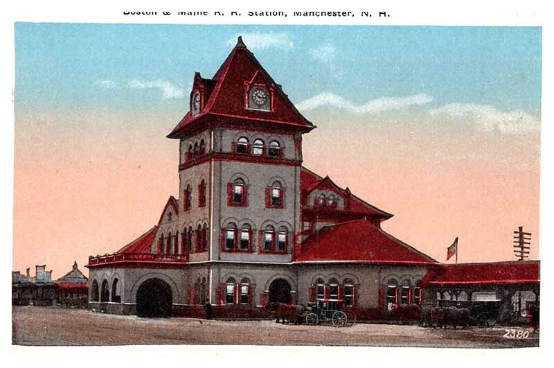 Postcard TRAIN STATION SCENE Manchester New Hampshire NH AU9662