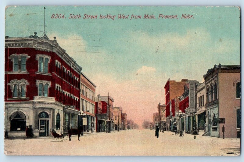 Fremont Nebraska NE Postcard Sixth Street Looking West Main 1912 Vintage Antique