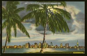 USA 21 Moon Over Miami Florida Linen Postcard /