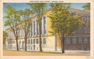 BANGOR, ME Maine    JOHN BAPST HIGH SCHOOL     c1940's Linen Postcard