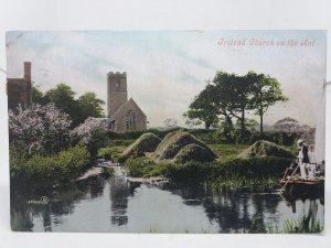 Irstead Church River Ant Norfolk Vintage Postcard Man on Boat with Children 1906