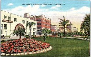 1935 LONG BEACH CALIFORNIA EAST SEASIDE BOULEVARD DANCING FLOWERS POSTCARD 41-89