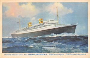 Holland America Line Nieuw Amsterdam Steam Ship Antique Postcard K36029