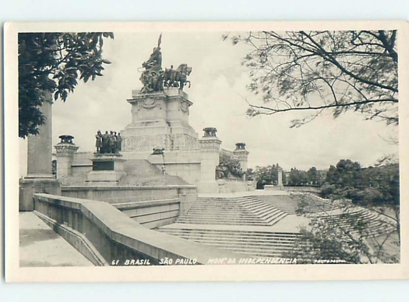 old rppc STATUE ON STEPS Sao Paulo Brazil HM1884