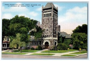 1945 First Federated Church North Madison Jackson St. Peoria Illinois Postcard