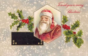 Christmas Greetings Santa Claus Red Suit Winsch Vintage Postcard AA15942