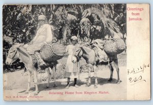 Jamaica Postcard Greeting from Jamaica Returning Home from Kingston Market c1910