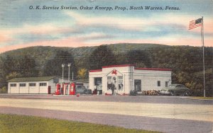 O.K. SERVICE STATION GAS N. WARREN PENNSYLVANIA GEOPHYSICAL STAMP POSTCARD 1958