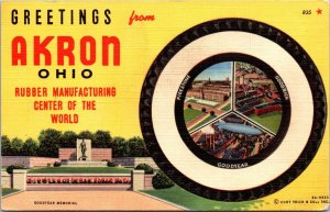 Linen PC Greetings from Akron Ohio Rubber Manufacturing Center of the World~2922