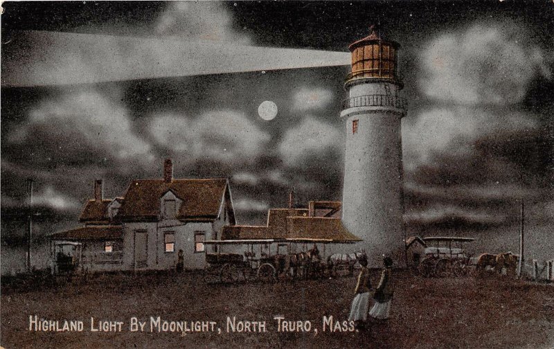 Highland Lighthouse Moonlight Night North Truro Cape Cod Massachusetts postcard 