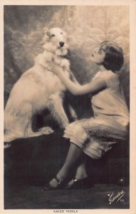 Real Photo Elegant Girl Petting Greyhound Dog vintage postcard