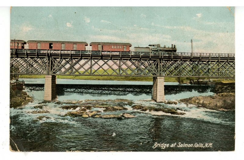 NH - Salmon Falls. Railroad Bridge & Train