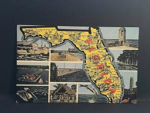 Postcard 1952 Florida Map and 10 Pictures of Florida Landmarks.   U1