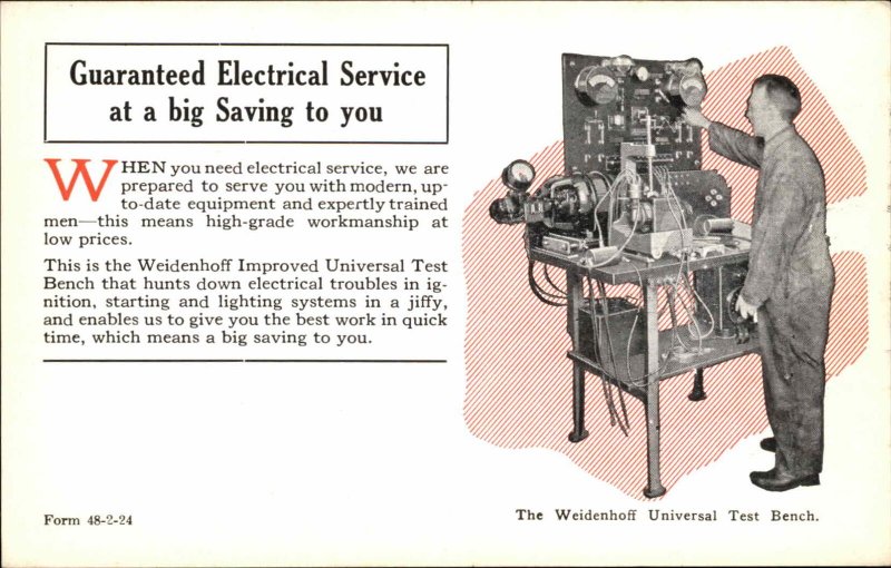 Electrical Service Weidenhoff Universal Test Bench Advertising Postcard