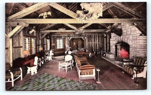 BIG SUR, CA California ~ Rustic LOBBY BIG SUR LODGE c1930s Hand Colored Postcard