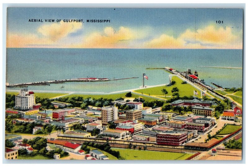 c1950's Aerial View River Buildings in Gulfport Mississippi MS Postcard