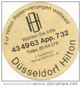 GERMANY DUESSELDORF HILTON HOTEL VINTAGE LUGGAGE LABEL