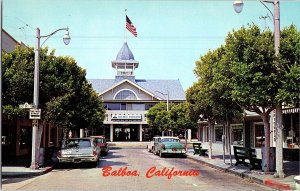Balboa Pavilion w Flag Old Cars Balboa Island California Postcard
