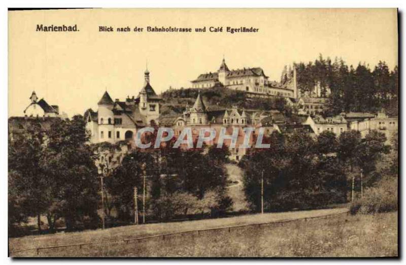 Old Postcard Marienbad Blick nach der Bahnholstrasse und Cale Egerlinder