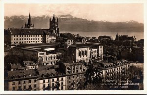 Switzerland Lausanne L'Universite la Cathédrale et les Alpes Vintage RPPC C176