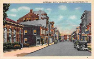 National Highway US 40 Through Frostburg Maryland 1940s linen postcard