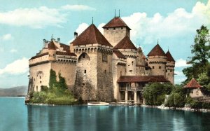 Vintage Postcard Lac Leman Chateau De Chillon Castle in Veytaux Switzerland