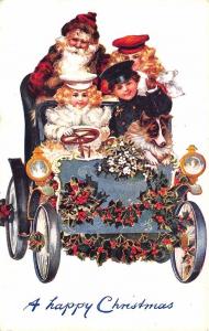 Christmas Red Suited Santa Claus Children Auto Dog Raphael Tuck Postcard