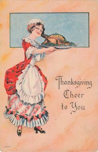 Circa 1915 Maid Serving Thanksgiving Turkey Postcard 2T5-352