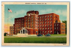 c1920's Menorah Hospital Building Classic Cars US Flag Kansas City MO Postcard