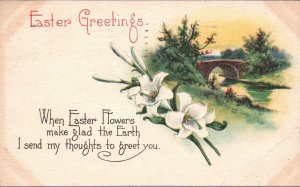 Easter Greetings Flowers Thoughts Eastertide Wishes Card Vintage Postcard 1918