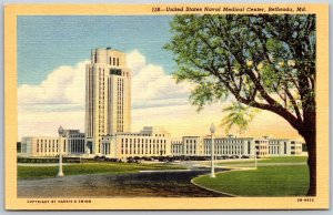 Vtg Bethesda Maryland MD United States Naval Medical Center 1940s View Postcard