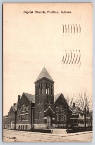 Bluffton Indiana~Baptist Church Street View~PM 1947~Samuel Langdorf Vtg Postcard
