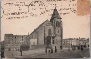 France Pantin Place de l'Eglise Vintage Postcard C174