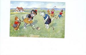LP08    Cats, Golfing, golf game, vintage Postcard