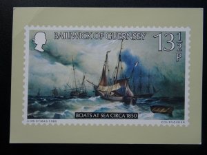 Bailiwick of Guernsey BOATS AT SEA c1850 1-C 1980 Christmas Postcard