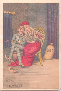 PEERLESS COFFEE - He Wins - Antique 1883 Victorian Trade Card