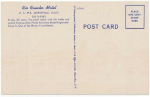 Hotel Rio Rancho Motel Marysville California Linen Postcard c1949