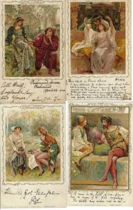 4 Vintage Shakespeare Postcards. Pub C Faulkner & Co Series 13 a, c & e and 45c
