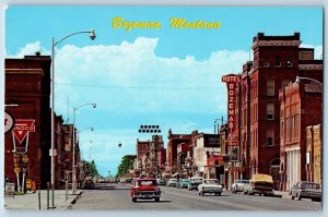 Bozeman Montana MT Postcard Looking West Main Street Buildings Classic Cars 1960