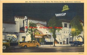 7 Linen Postcards, Hollywood, California, Brown Derby-Bit of Sweden-Gourmet