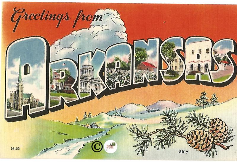 Vintage Linen Postcard Greetings from Arkansas Big Letter Large Letter