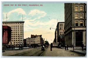 1912 Streetcar Looking East Ohio Street Indianapolis Indiana IN Vintage Postcard