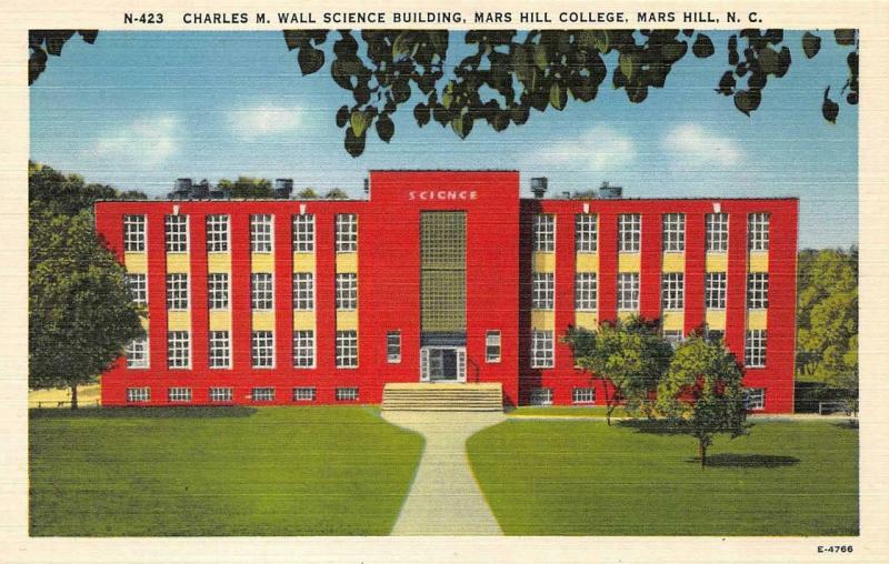 NC, North Carolina MARS HILL COLLEGE~Charles M Wall Science Bldg c1940s Postcard