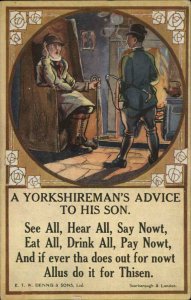 Old England Yorkshireman's Advice to His Son Humor c1910 Vintage Postcard