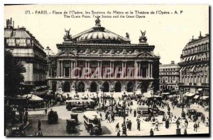 Old Postcard Paris Place of the Opera Metro Station and the Theater of Opera