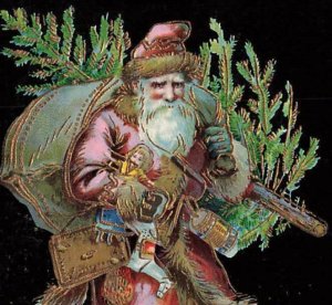 Gorgeous Santa Claus Carrying Tree Toys Gold Gilt Embossed Germany c1910 P30 