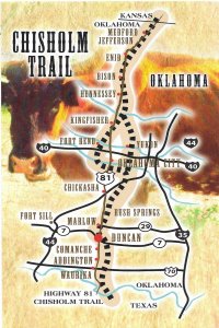 Chisholm Cattle Drive Trail Map Card Kansas Through Oklahoma to Texas 4 by 6