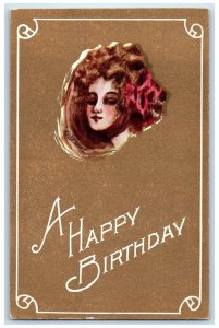 c1910's Birthday Pretty Woman With Flowers Cobb Shinn Artist Signed Postcard