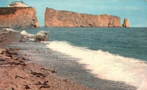 Quebec Canada Perce Rock and Surf on South Ocean Beach P.Q. CAN Vintage Postcard